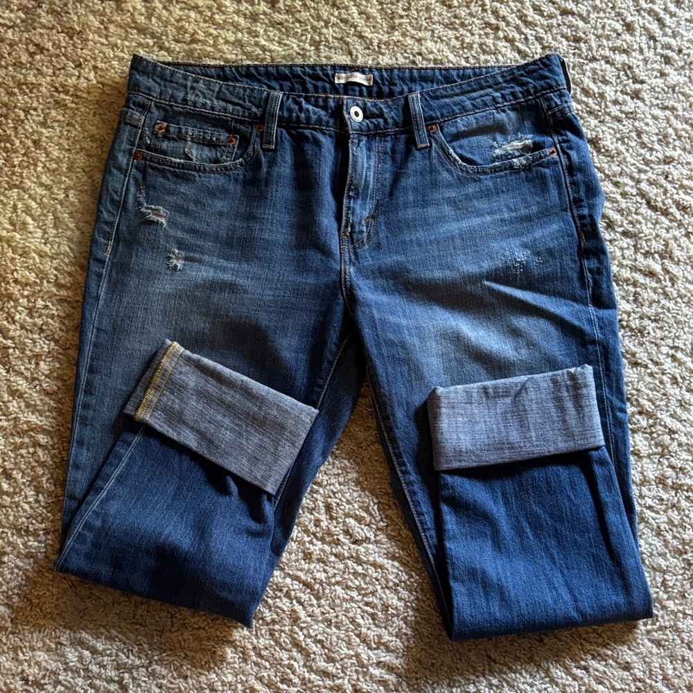 Levi's Women's Dark Indigo Boyfriend Jeans with Cuffed Hem